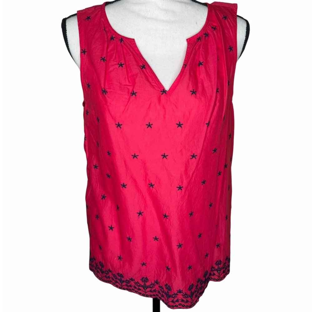 GAP Pink Sleeveless Tank with Navy Star & Hem Embroidery